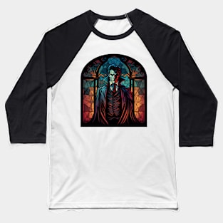 Dracula Stained Glass w/Background Baseball T-Shirt